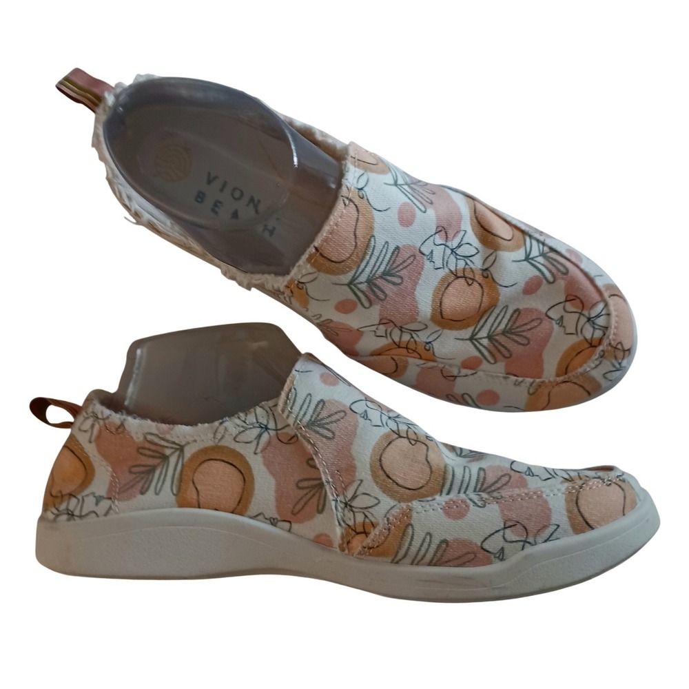 Vionic Beach Malibu Womens 8 Peach Botanical Canvas Slip On Sneakers Vegan Comfy - Picture 3 of 12